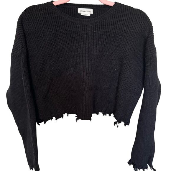 Lovers And Friends Arielle Sweater Knit Distressed Cropped Black Size Medium - Picture 3 of 10